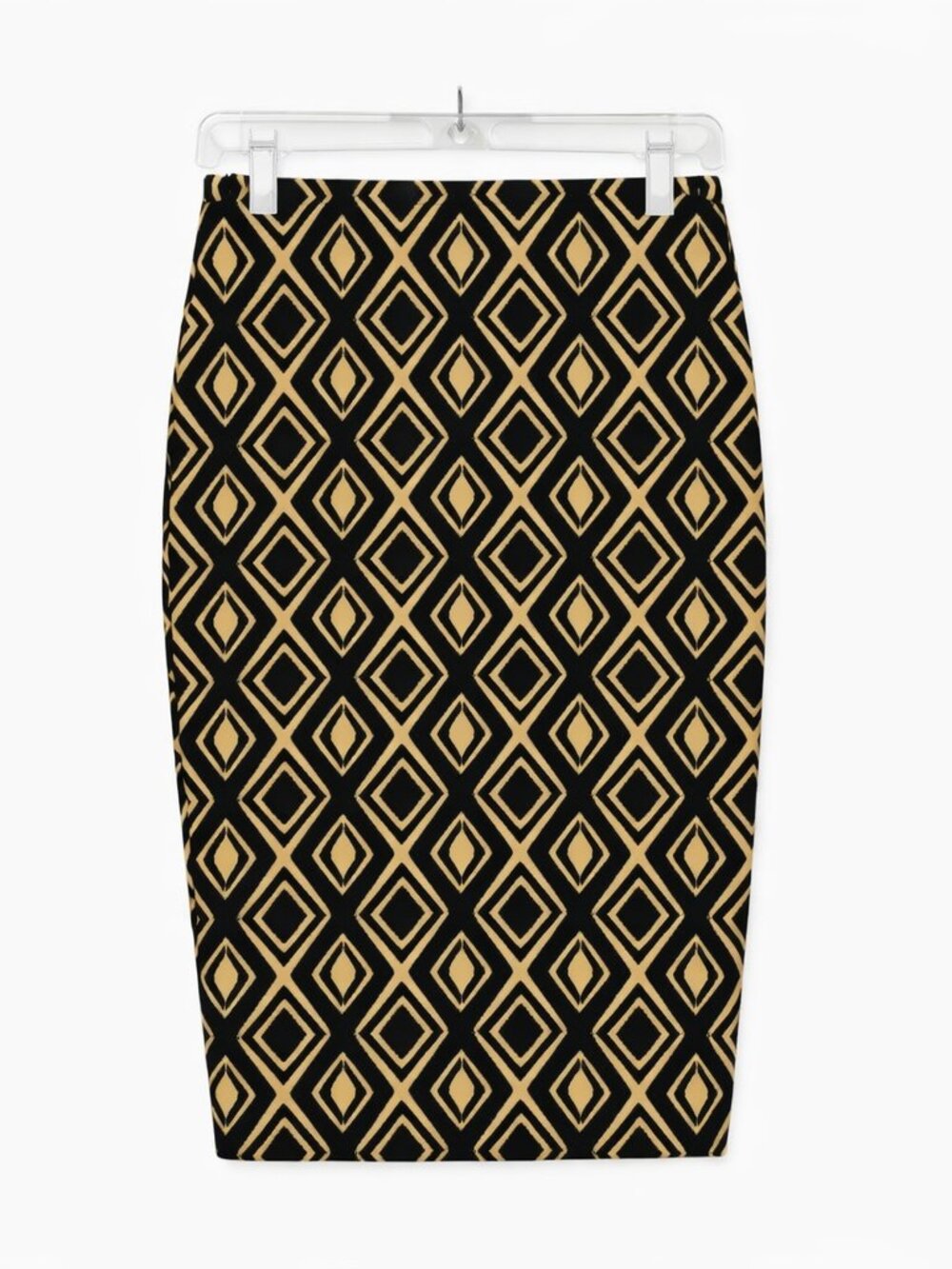 Black & Mustard Geometric Pencil Midi Skirt • NWOT • Sz S